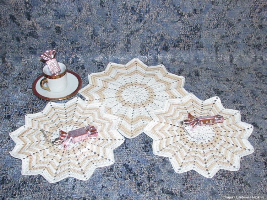 "Песчаный Берег" - набор из 5 вязаных салфеток (фото 9)