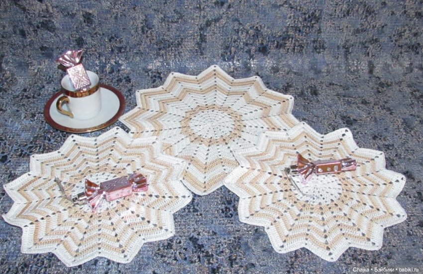 "Песчаный Берег" - набор из 5 вязаных салфеток (фото 5)