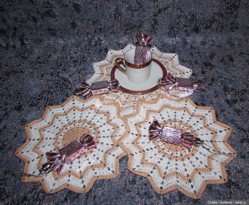 "Песчаный Берег" - набор из 5 вязаных салфеток (фото 10)