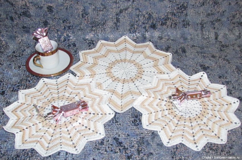 "Песчаный Берег" - набор из 5 вязаных салфеток (фото 2)