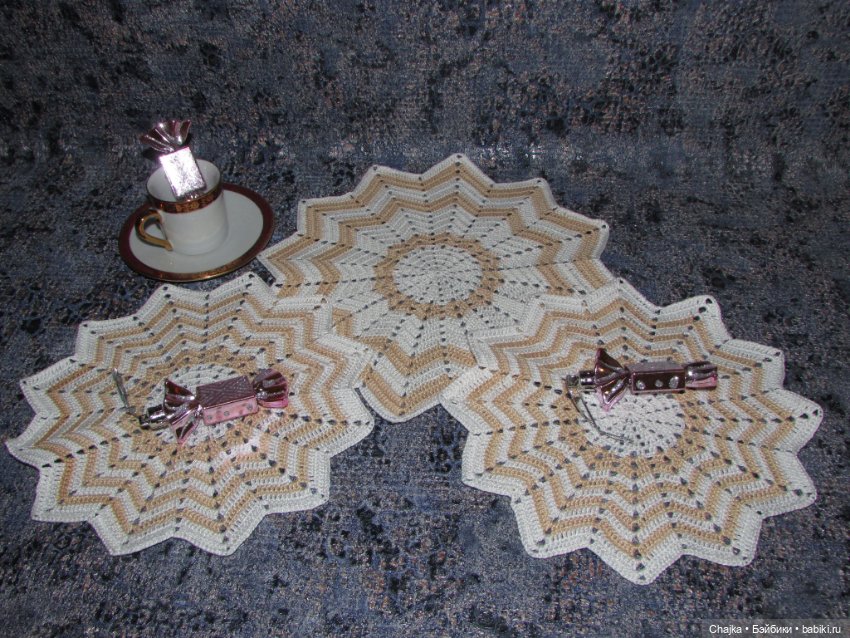 "Песчаный Берег" - набор из 5 вязаных салфеток (фото 8)