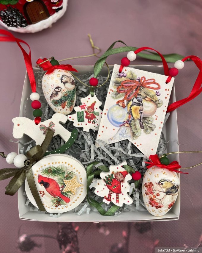Новогодние наборы в технике декупаж. Игрушки на елку (фото 10)