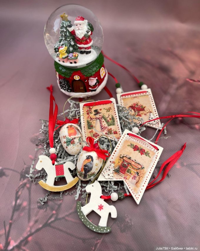 Новогодние наборы в технике декупаж. Игрушки на елку (фото 5)