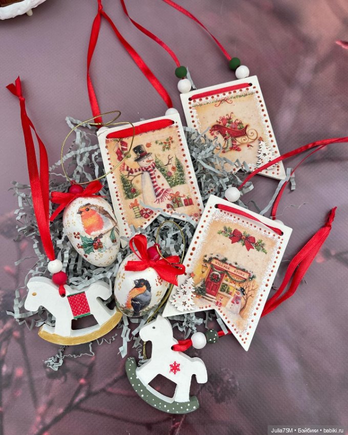 Новогодние наборы в технике декупаж. Игрушки на елку (фото 9)