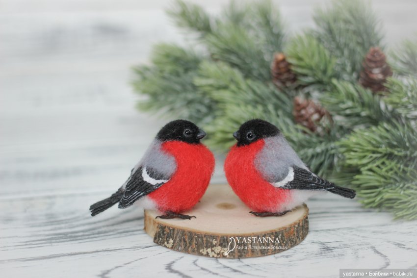 Снегири — Валяные игрушки из шерсти: сухое валяние