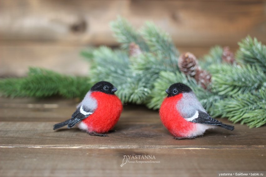 Снегири — Валяные игрушки из шерсти: сухое валяние (фото 6)