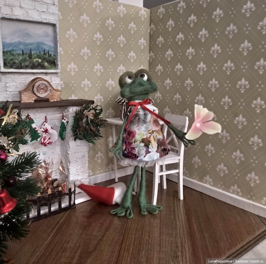 Лягушка "Мне бы в небо" валяная игрушка (фото 2)