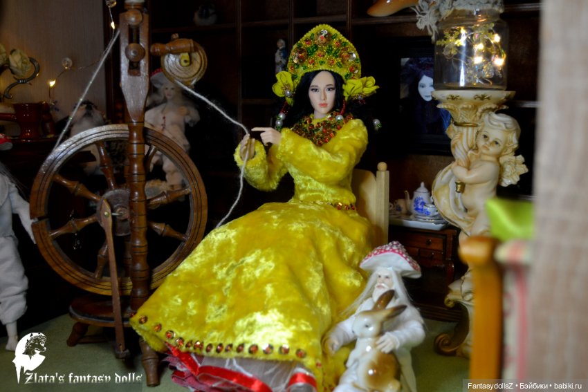 Платье и кокошник из винтажного плюша для Phicen (фото 6)