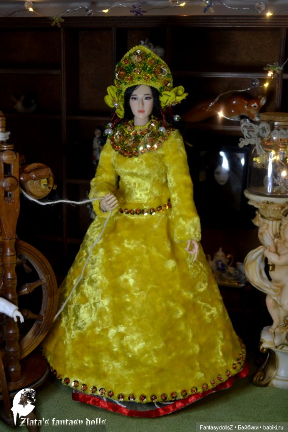 Платье и кокошник из винтажного плюша для Phicen (фото 7)