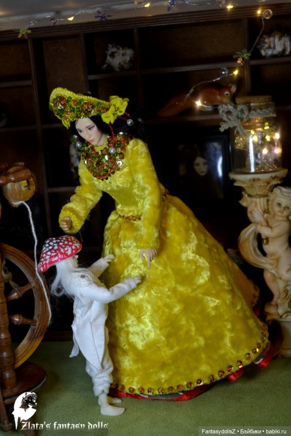 Платье и кокошник из винтажного плюша для Phicen