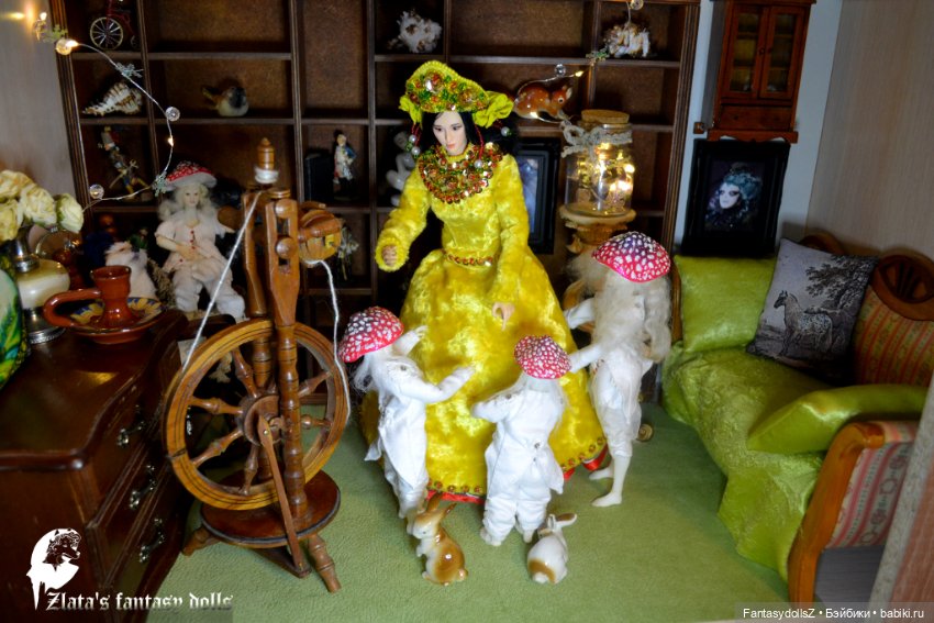 Платье и кокошник из винтажного плюша для Phicen