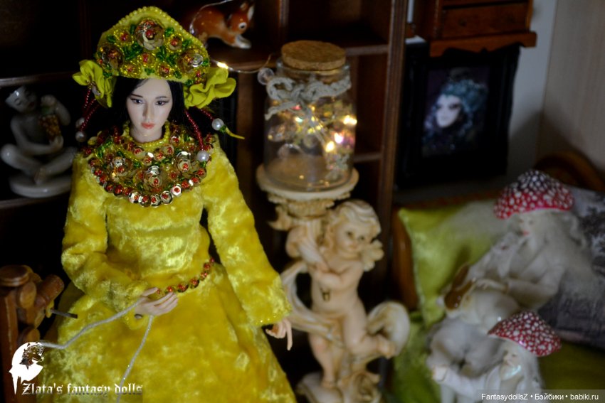 Платье и кокошник из винтажного плюша для Phicen (фото 9)