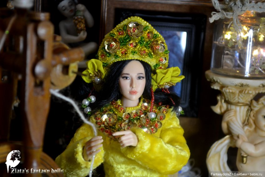 Платье и кокошник из винтажного плюша для Phicen (фото 2)