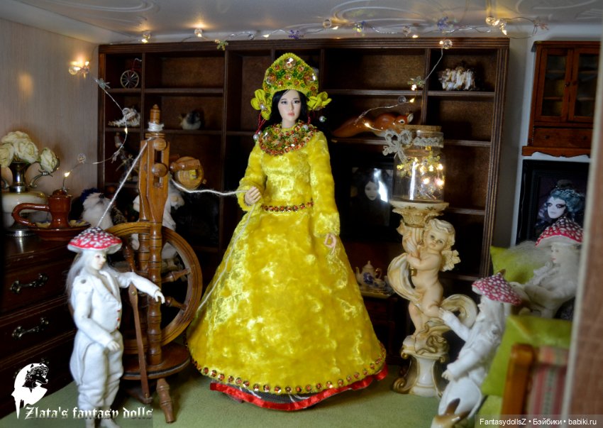 Платье и кокошник из винтажного плюша для Phicen (фото 8)