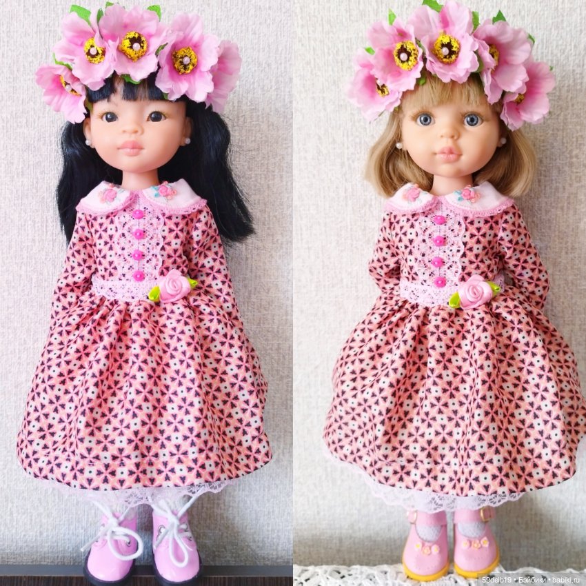 Продолжаем розовую тему в кукольном гардеробе: шёлковое платье с розовым принтом