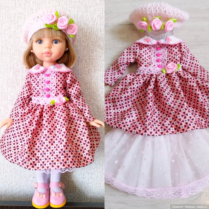 Продолжаем розовую тему в кукольном гардеробе: шёлковое платье с розовым принтом