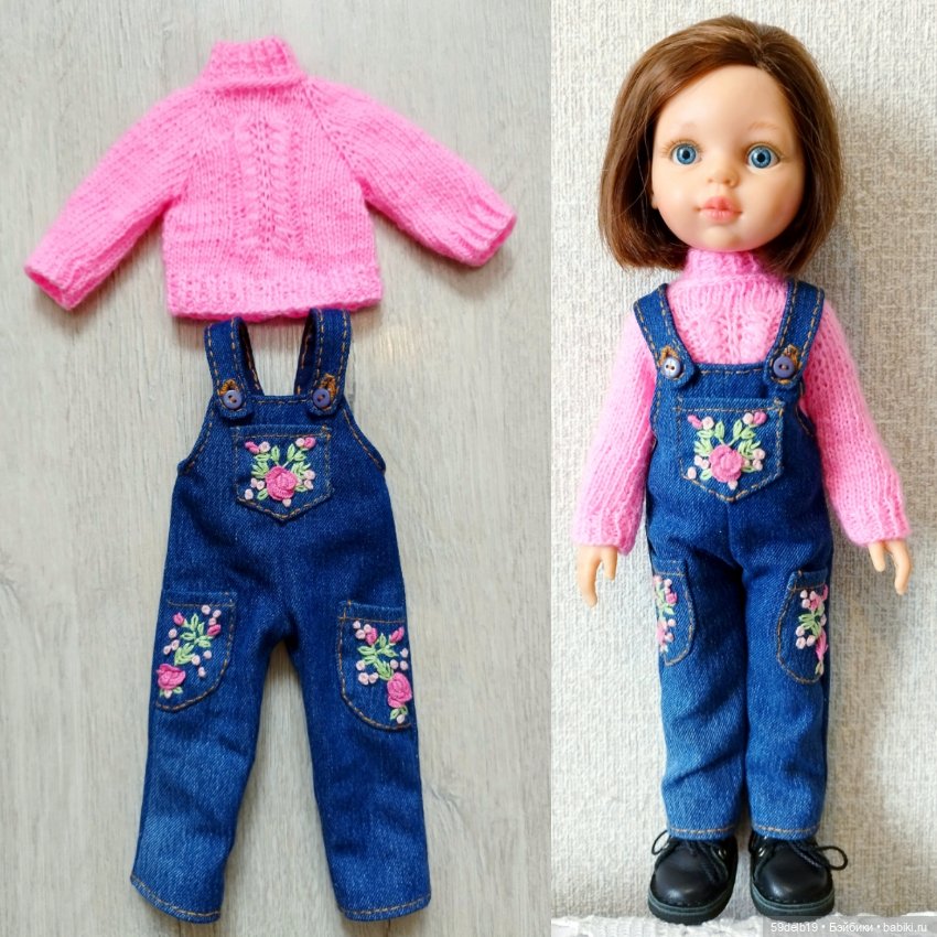У паолочек новый комплект: джинсовый комбинезончик с вышивкой и розовый свитерок