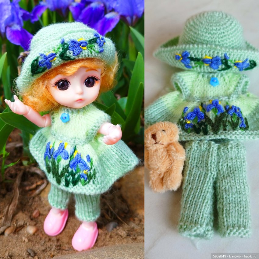 Тея и голубые ирисы на клумбе (фото 10)