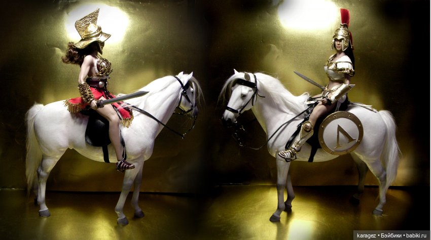 Куклы в доспехах верхом на конях