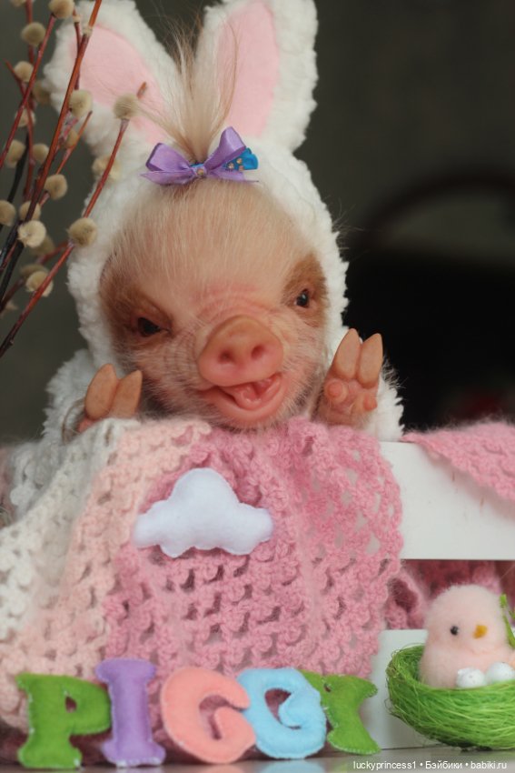 Маленький Пасхальный зайчик. Свинка реборн из молда Fawn