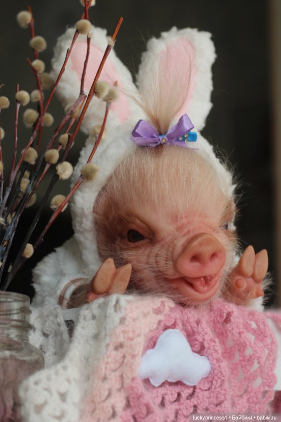 Маленький Пасхальный зайчик. Свинка реборн из молда Fawn