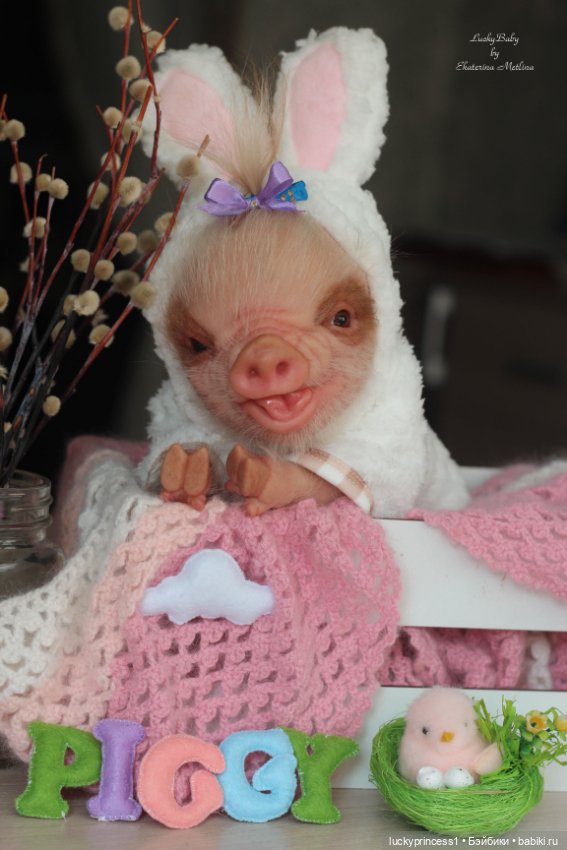 Маленький Пасхальный зайчик. Свинка реборн из молда Fawn