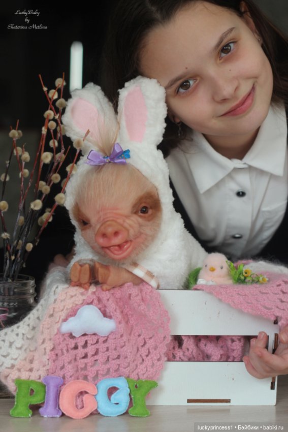 Маленький Пасхальный зайчик. Свинка реборн из молда Fawn