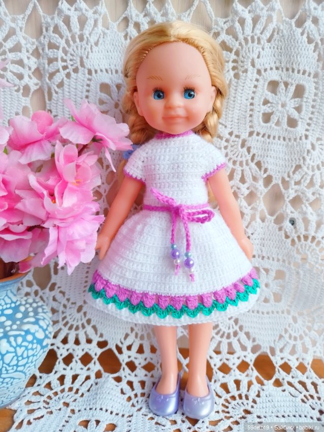 Платье крючком "Тюльпанчики" для минипаолочки 21 см (фото 7)