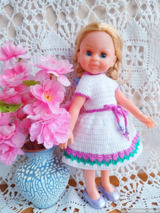 Платье крючком "Тюльпанчики" для минипаолочки 21 см (фото 6)