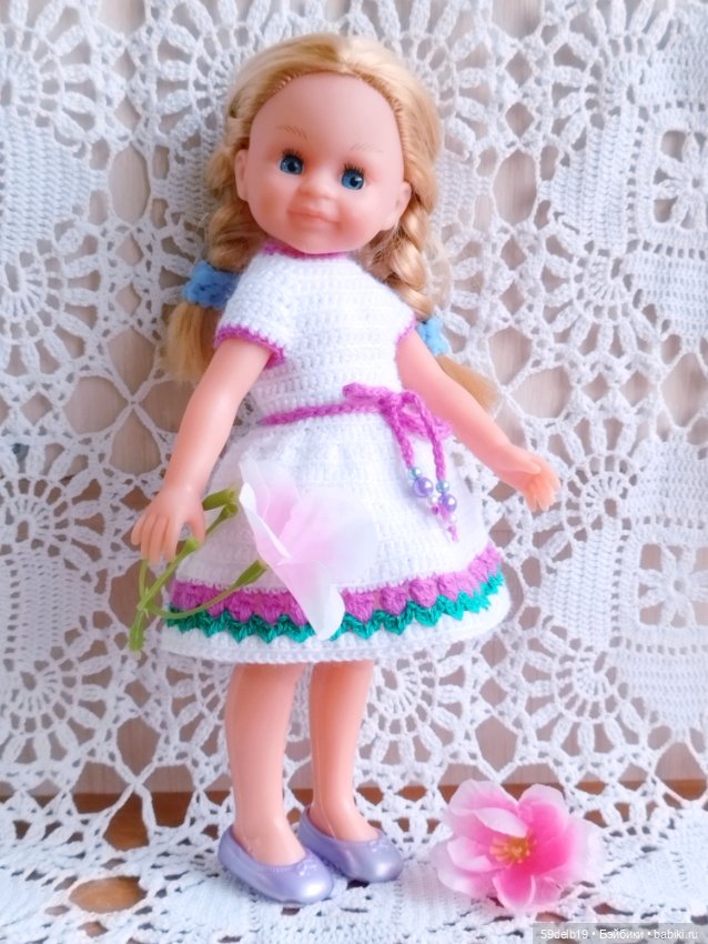 Платье крючком "Тюльпанчики" для минипаолочки 21 см (фото 3)