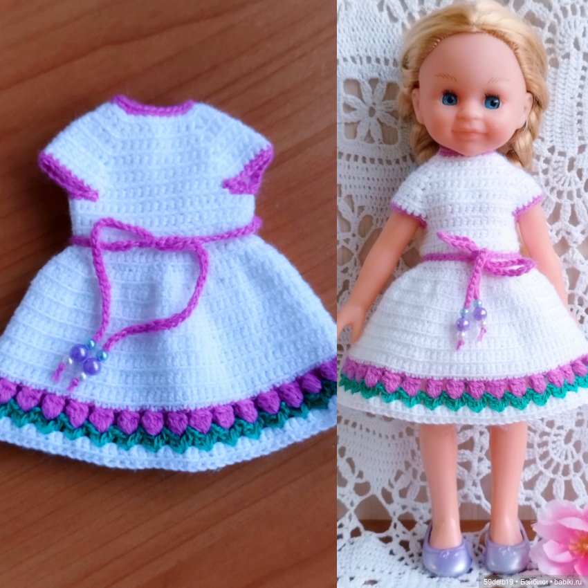 Платье крючком "Тюльпанчики" для минипаолочки 21 см (фото 8)