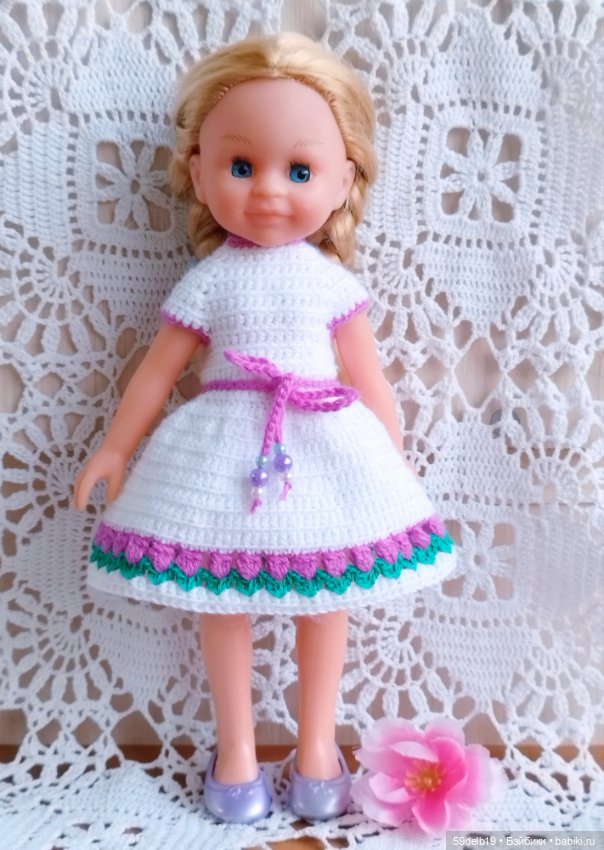 Платье крючком "Тюльпанчики" для минипаолочки 21 см (фото 2)