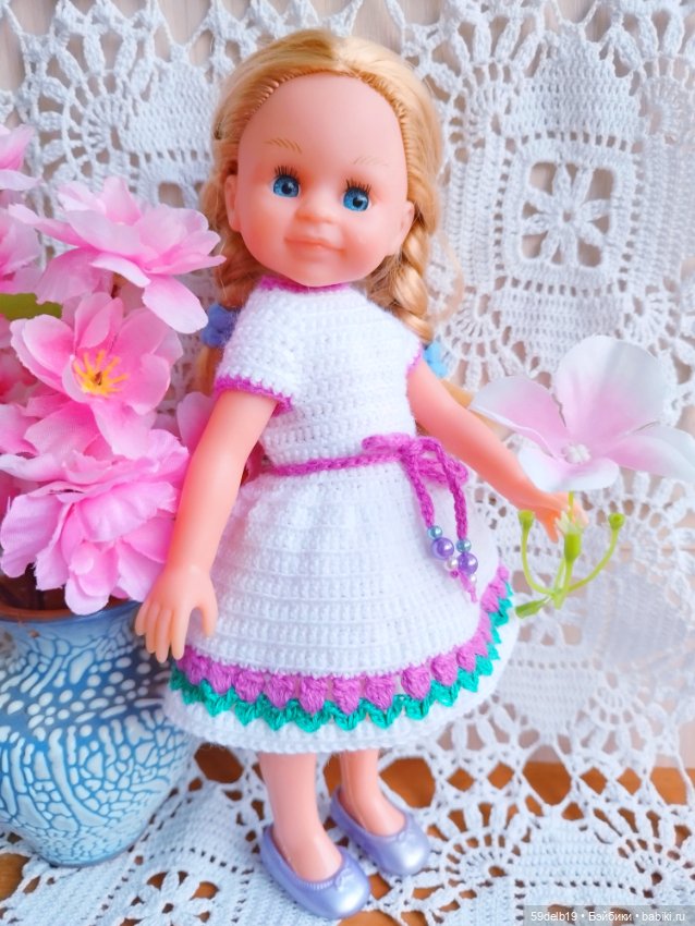 Платье крючком "Тюльпанчики" для минипаолочки 21 см (фото 4)