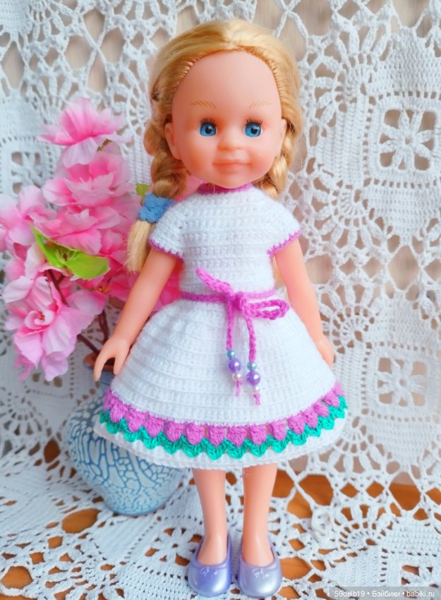 Платье крючком "Тюльпанчики" для минипаолочки 21 см (фото 5)