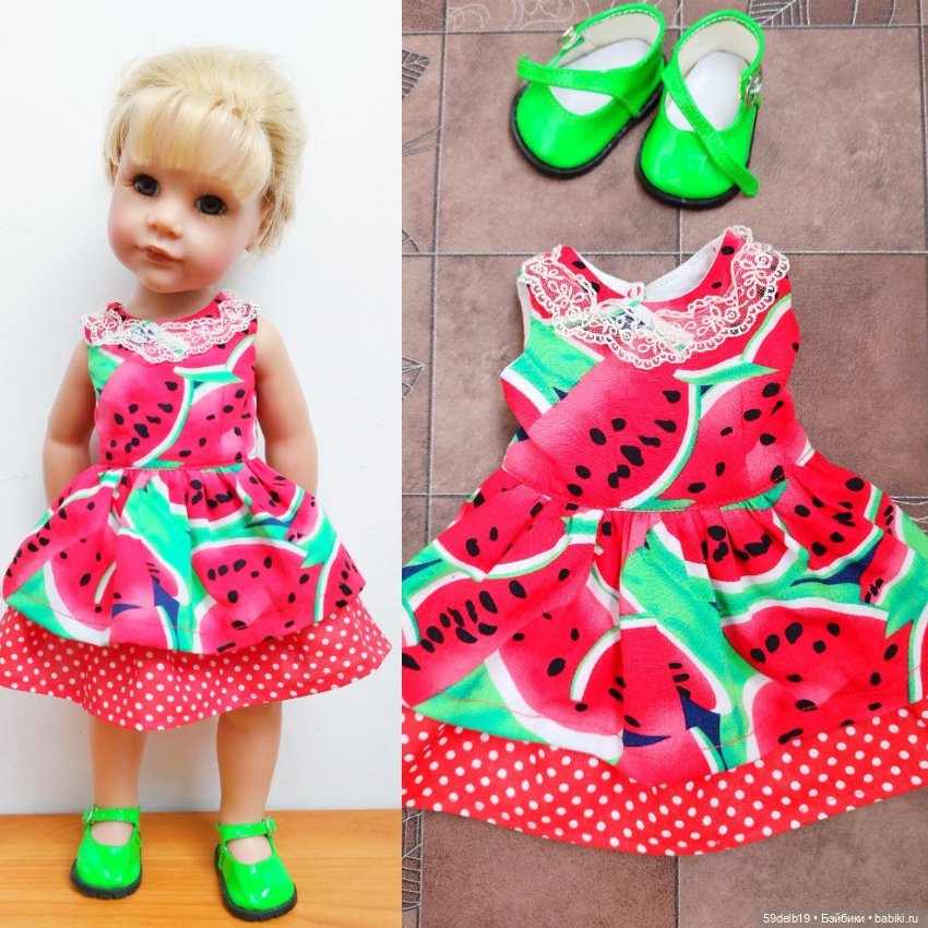 "Арбузное настроение" - платье для кукол ГОТЦ ростом 48-50 см (фото 6)