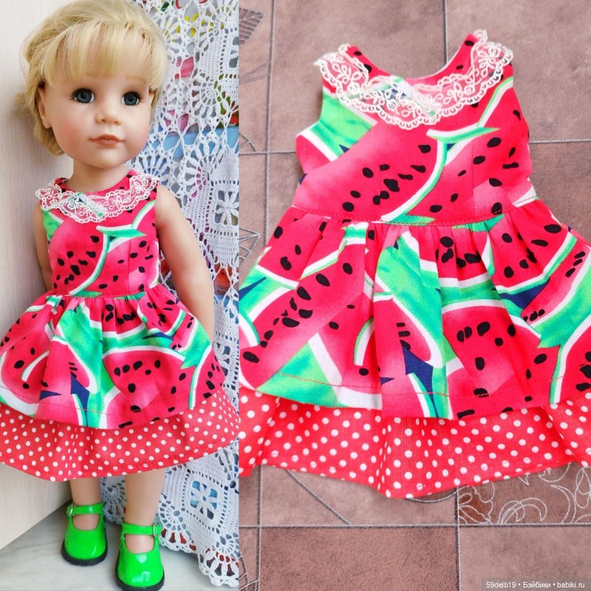 "Арбузное настроение" - платье для кукол ГОТЦ ростом 48-50 см (фото 7)