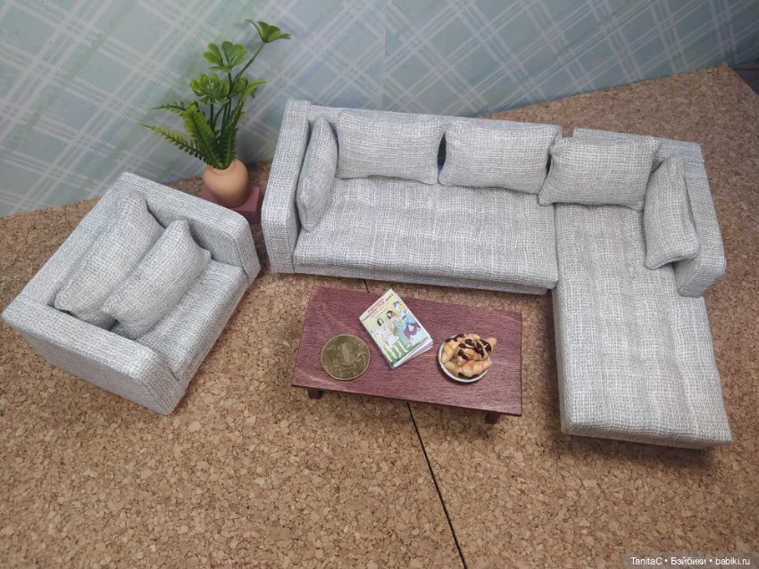 Мини гарнитур мягкой мебели, в масштабе 1/12 (фото 3)