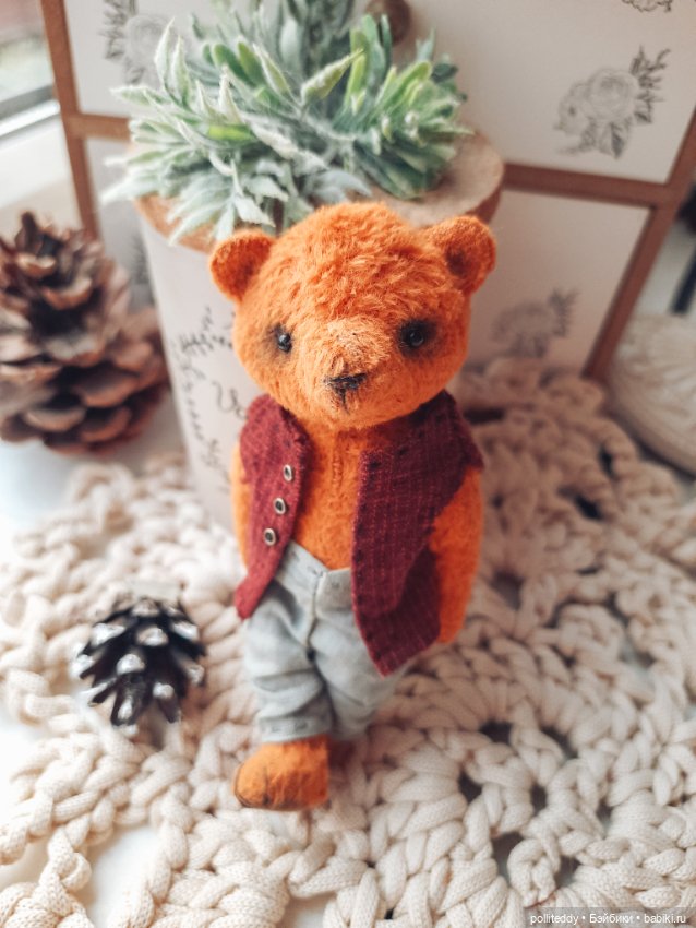 Оранжевый авторский мишка малышка (фото 2)