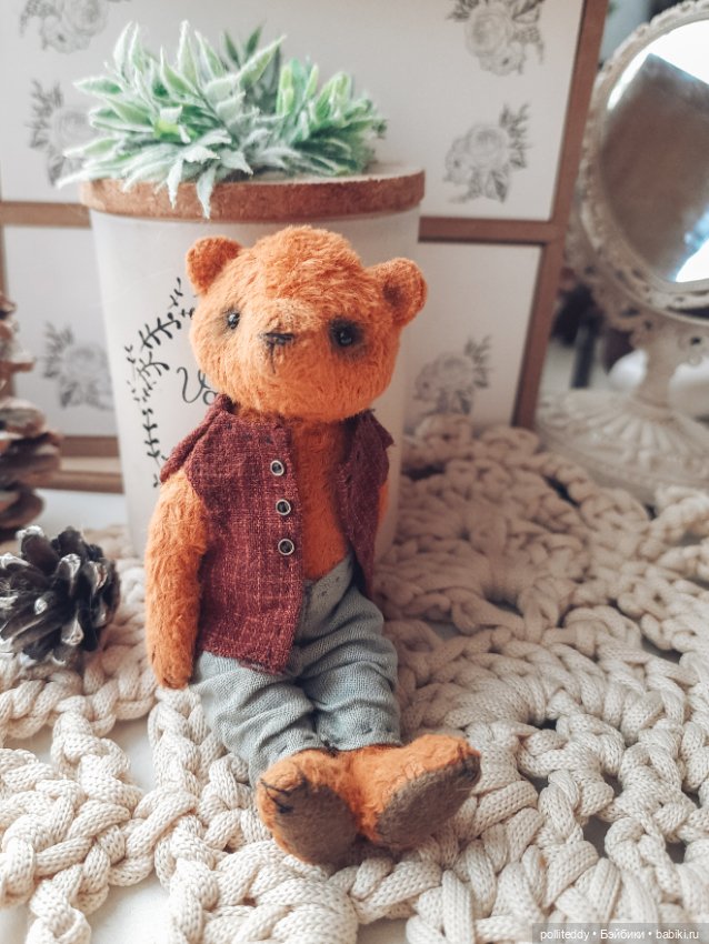 Оранжевый авторский мишка малышка (фото 3)