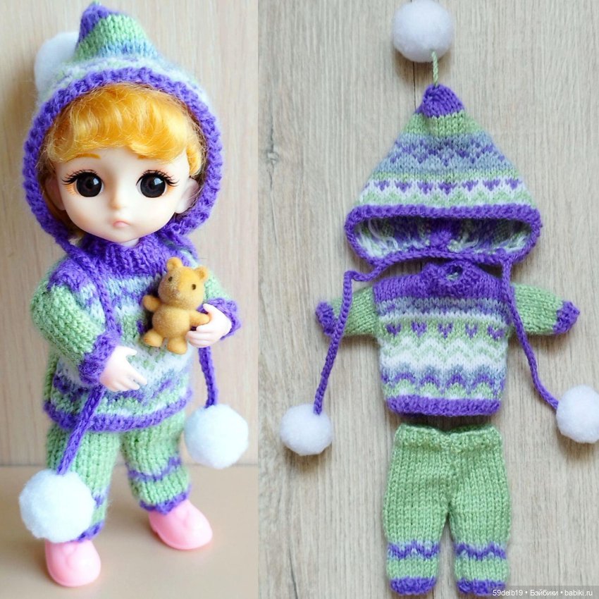 Костюмчик с жаккардом для шарнирных куколок ростом 15-16 см: баболей, Пукифи, Лати