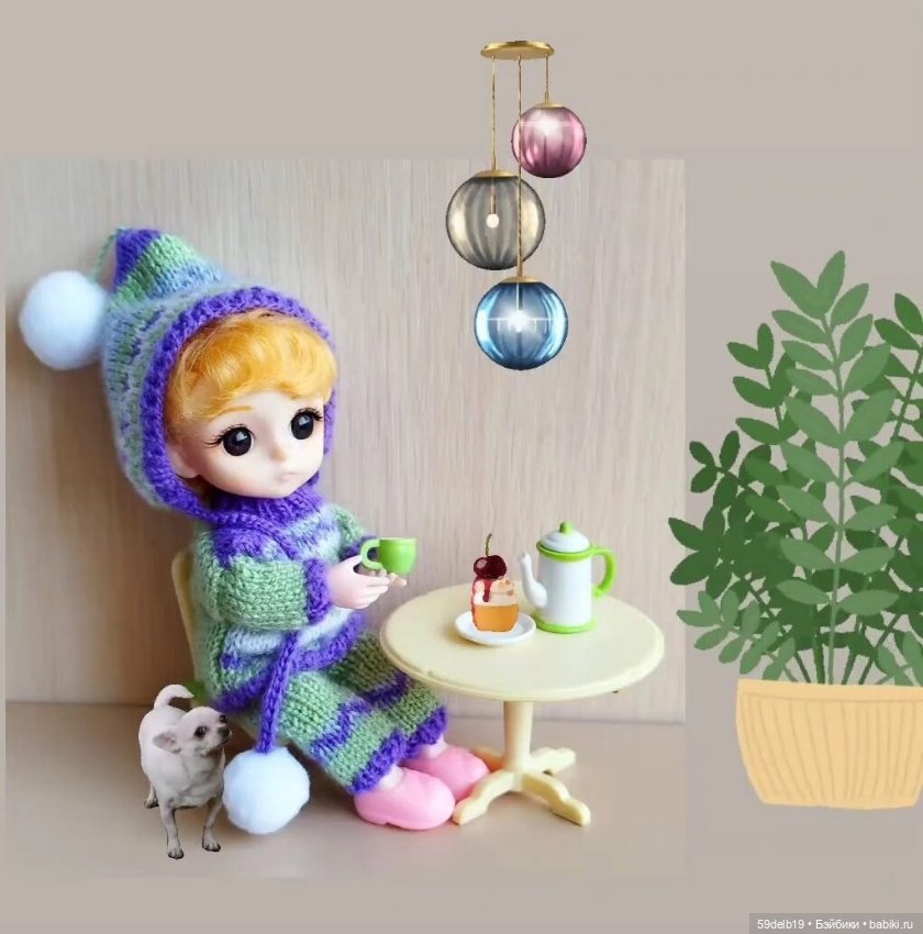 Костюмчик с жаккардом для шарнирных куколок ростом 15-16 см: баболей, Пукифи, Лати