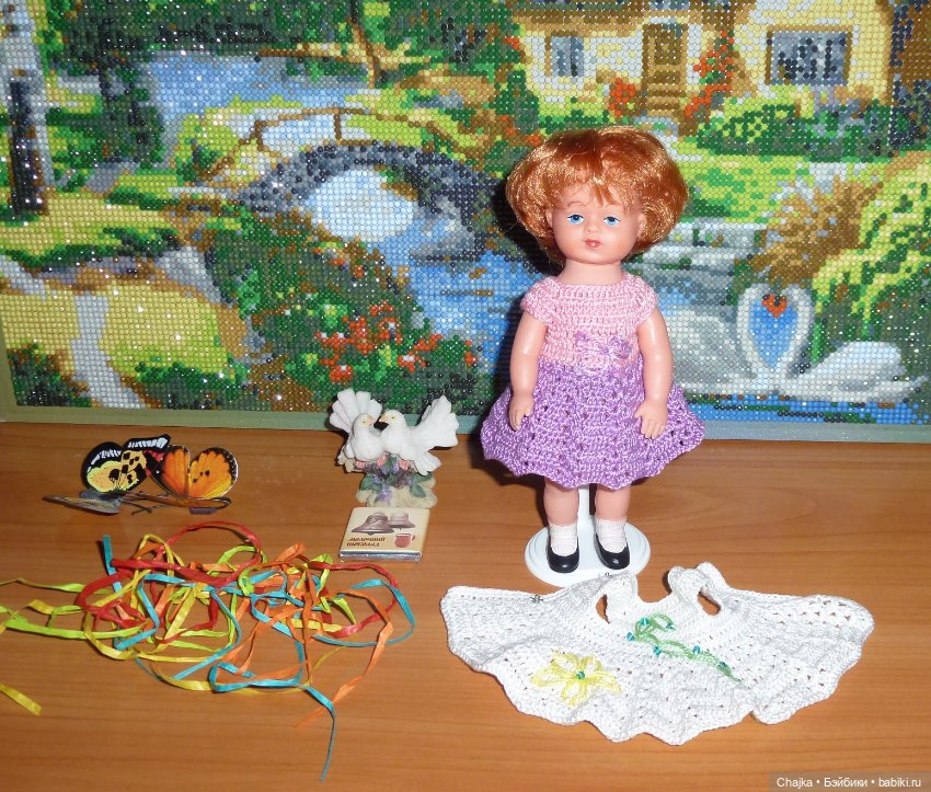 Вязаные платья на кукол Tebu, ГДР, 16 см