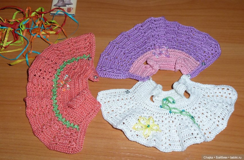 Вязаные платья на кукол Tebu, ГДР, 16 см (фото 9)