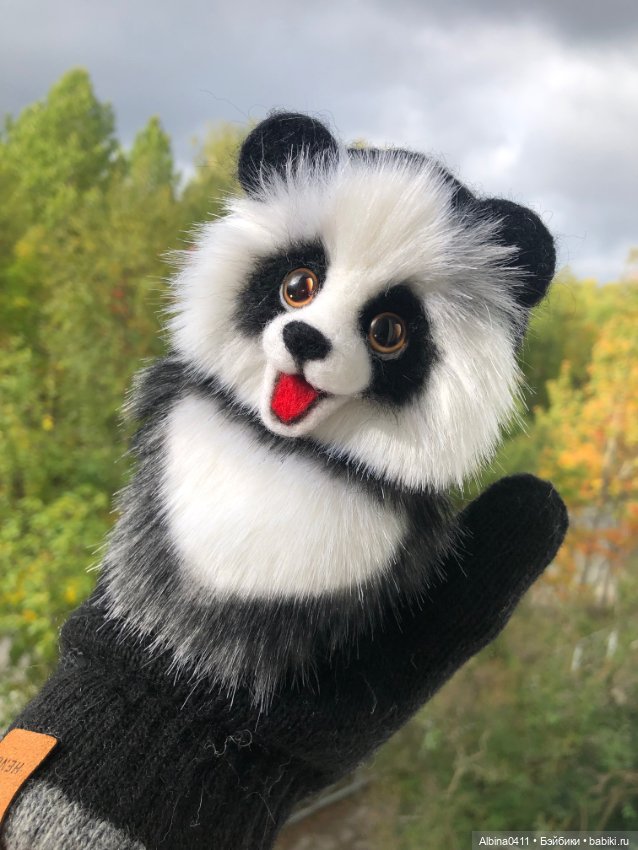 Варежки Панды — Валяные игрушки из шерсти: сухое валяние