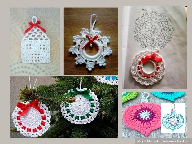 Красивые вязаные украшения для Нового года - идеи и вдохновение, схемы