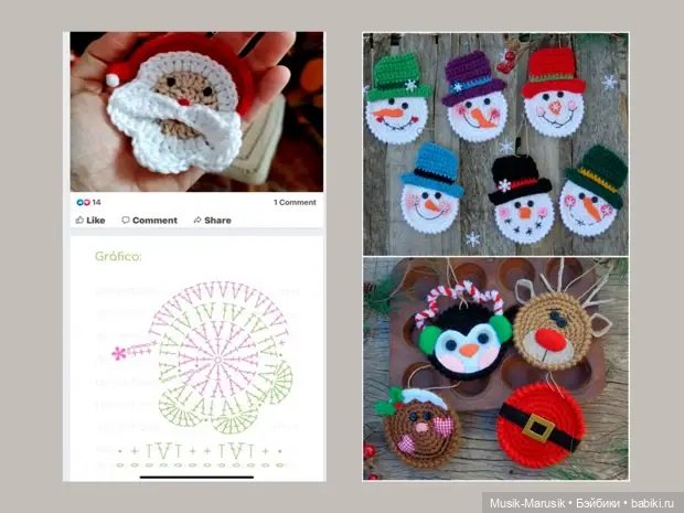 Красивые вязаные украшения для Нового года - идеи и вдохновение, схемы