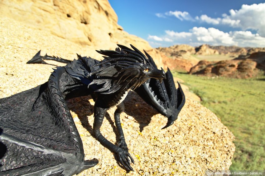 Черный дракон — Игрушки в смешанной технике (мех и глина): Арт