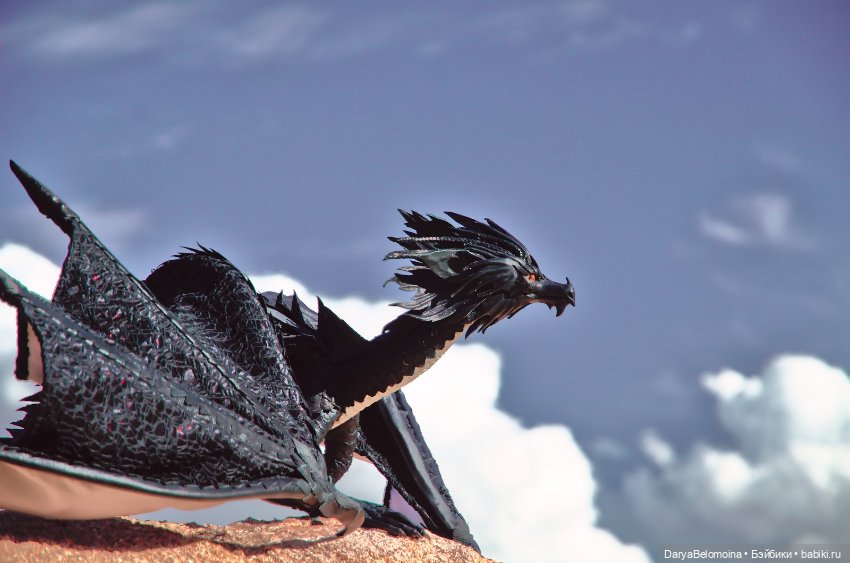 Черный дракон — Игрушки в смешанной технике (мех и глина): Арт