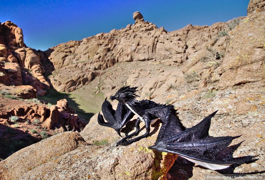 Черный дракон — Игрушки в смешанной технике (мех и глина): Арт