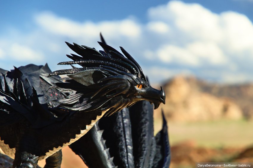 Черный дракон — Игрушки в смешанной технике (мех и глина): Арт